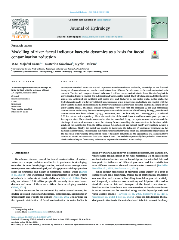 (PDF) Modelling of river faecal indicator bacteria dynamics as a basis ...