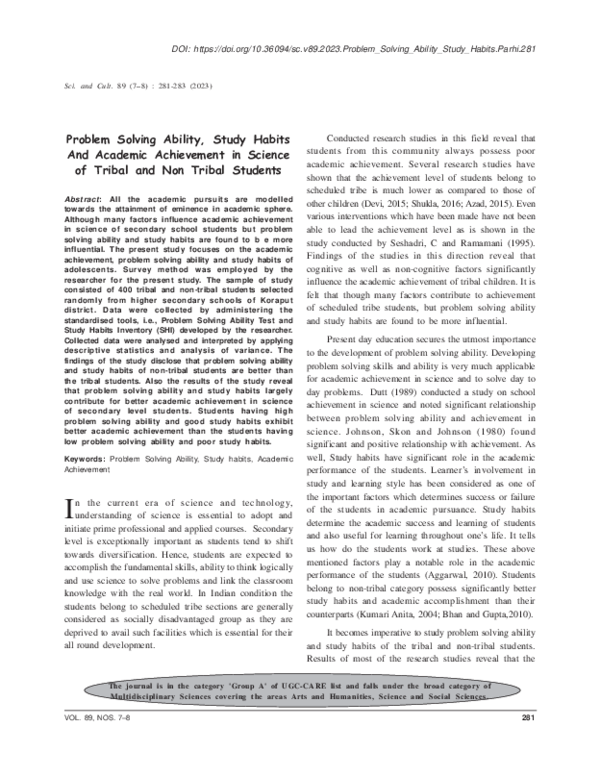 (PDF) Problem Solving Ability, Study Habits and Academic Achievement in ...
