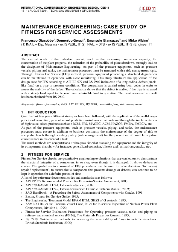(PDF) Maintenance Engineering: Case Study of Fitness for Service ...