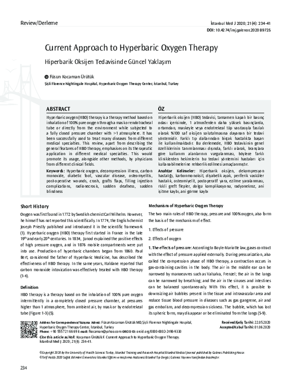 (PDF) Current Approach to Hyperbaric Oxygen Therapy