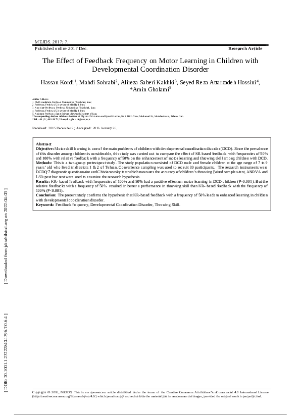 (PDF) The effect of feedback frequency on motor learning in children ...