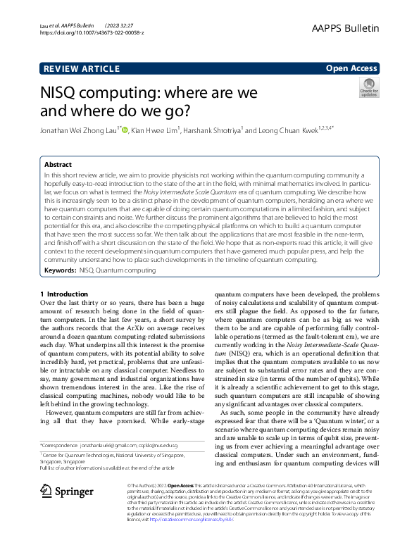 (PDF) NISQ computing: where are we and where do we go?