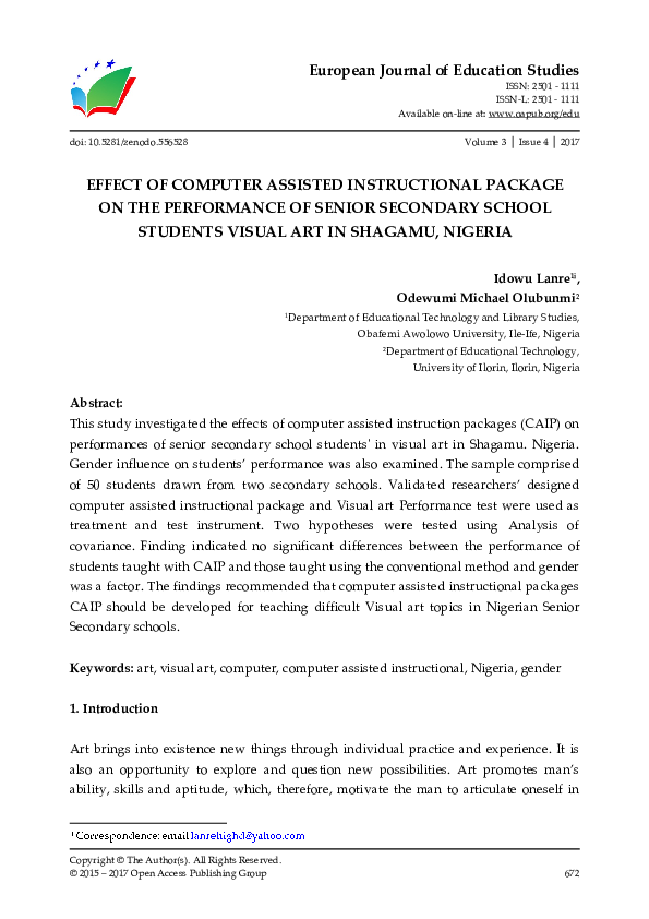 (PDF) Effect of Computer Assisted Instructional Package on the ...