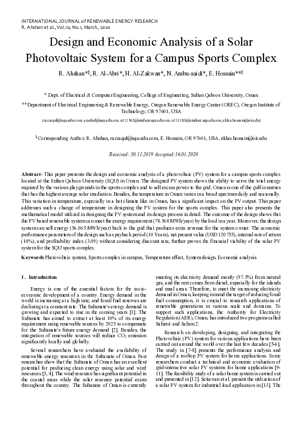(PDF) Design and Economic Analysis of a Solar Photovoltaic System for a ...