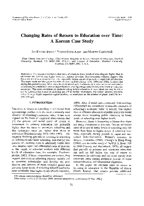 (PDF) Changing rates of return to education over time: A Korean case study