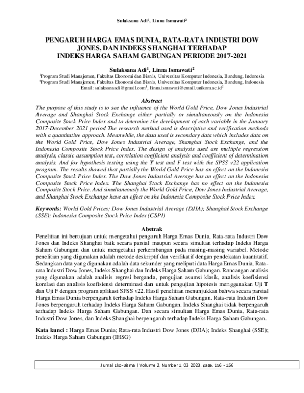 (PDF) Pengaruh Harga Emas Dunia, Rata-Rata Industri Dow Jones, Dan ...