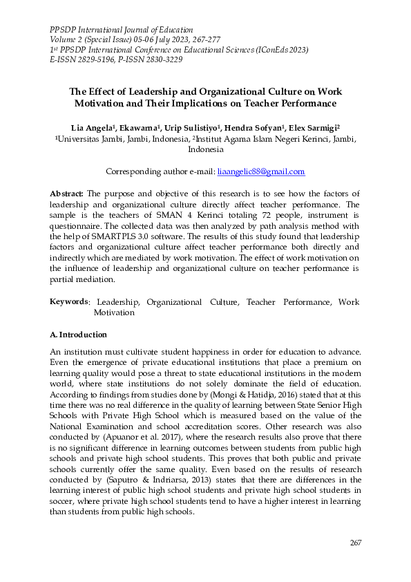 (PDF) The Effect of Leadership and Organizational Culture on Work ...