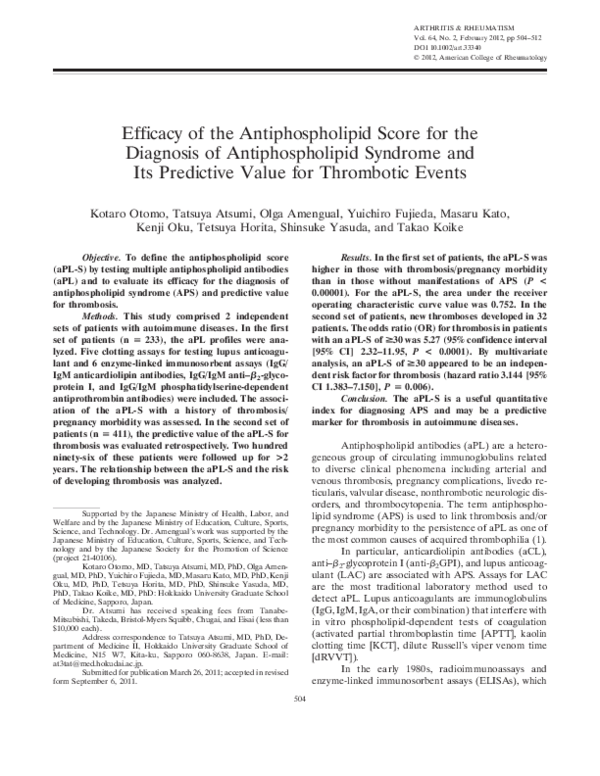 (PDF) Efficacy of the antiphospholipid score for the diagnosis of ...