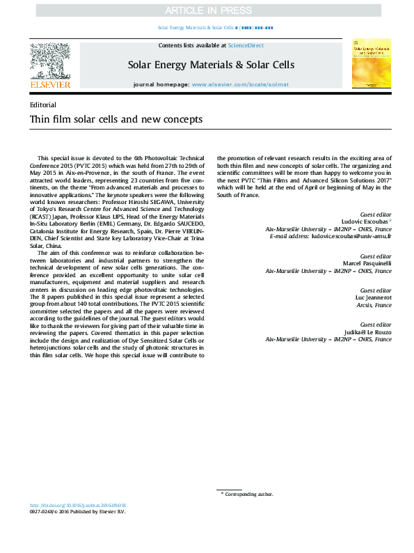 (PDF) Thin film solar cells and new concepts