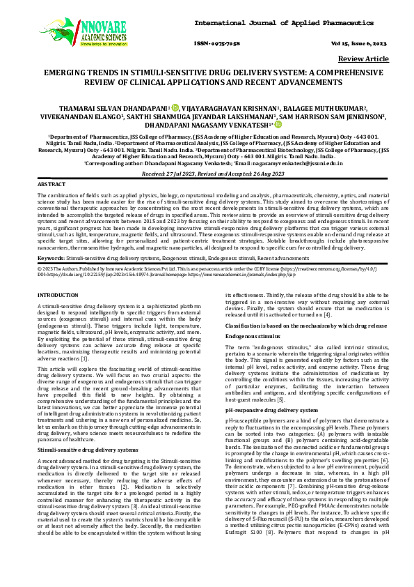 (PDF) EMERGING TRENDS IN STIMULI-SENSITIVE DRUG DELIVERY SYSTEM: A ...