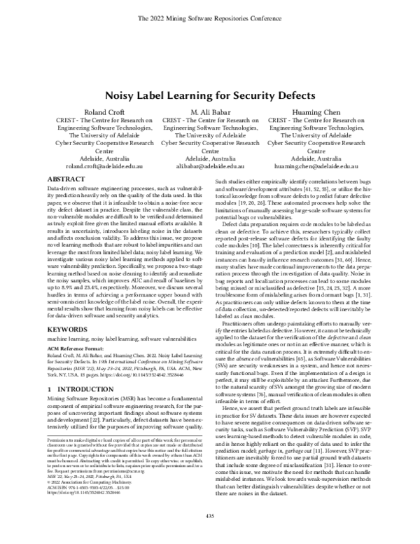 (PDF) Noisy label learning for security defects