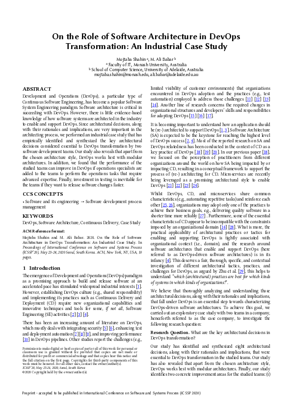 (PDF) On the Role of Software Architecture in DevOps Transformation