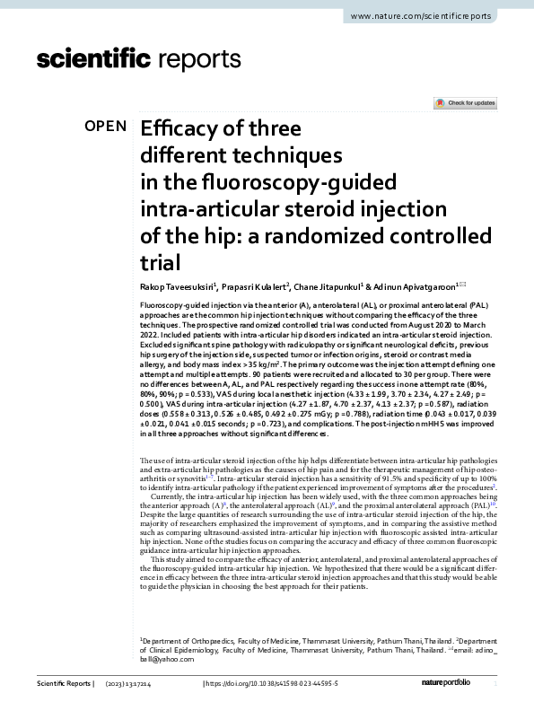(PDF) Efficacy of three different techniques in the fluoroscopy-guided ...
