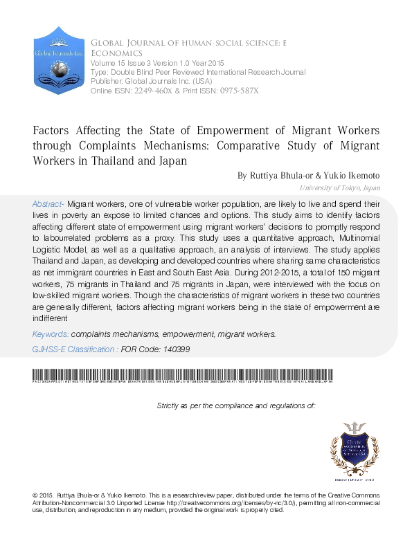 (PDF) Factors Affecting the State of Empowerment of Migrant Workers ...