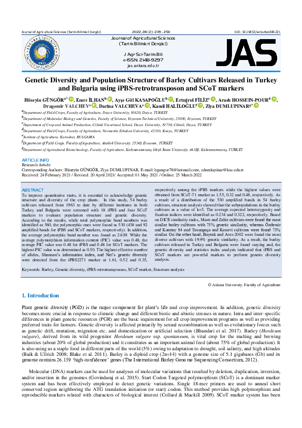 (PDF) Genetic Diversity and Population Structure of Barley Cultivars ...