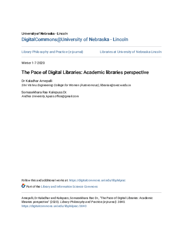 (PDF) The Pace of Digital Libraries: Academic libraries perspective