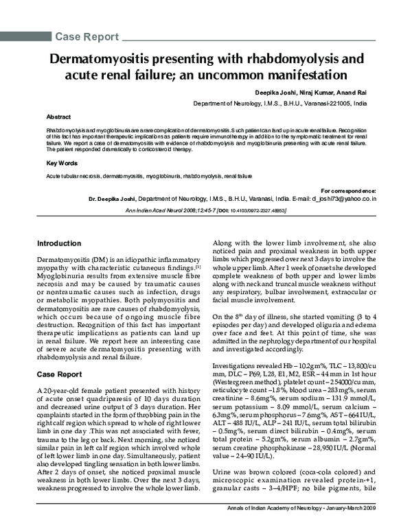 (PDF) Dermatomyositis presenting with rhabdomyolysis and acute renal ...