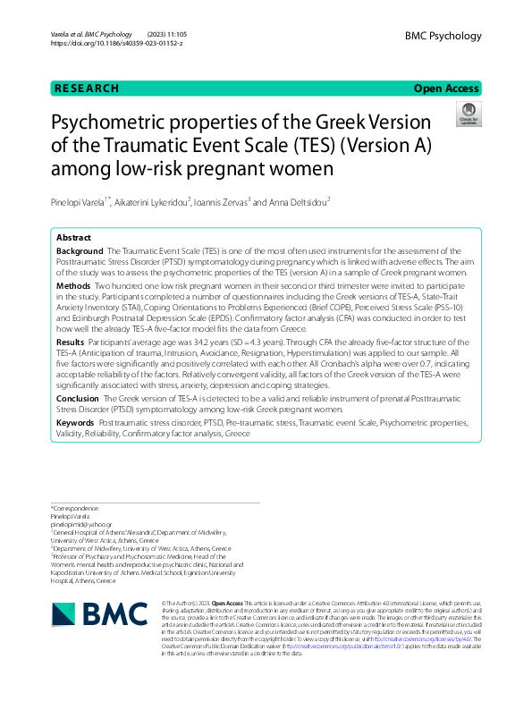 (PDF) Psychometric properties of the Greek Version of the Traumatic ...