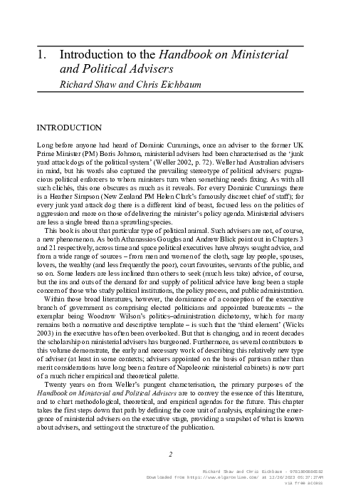 (PDF) Introduction to the Handbook on Ministerial and Political Advisers