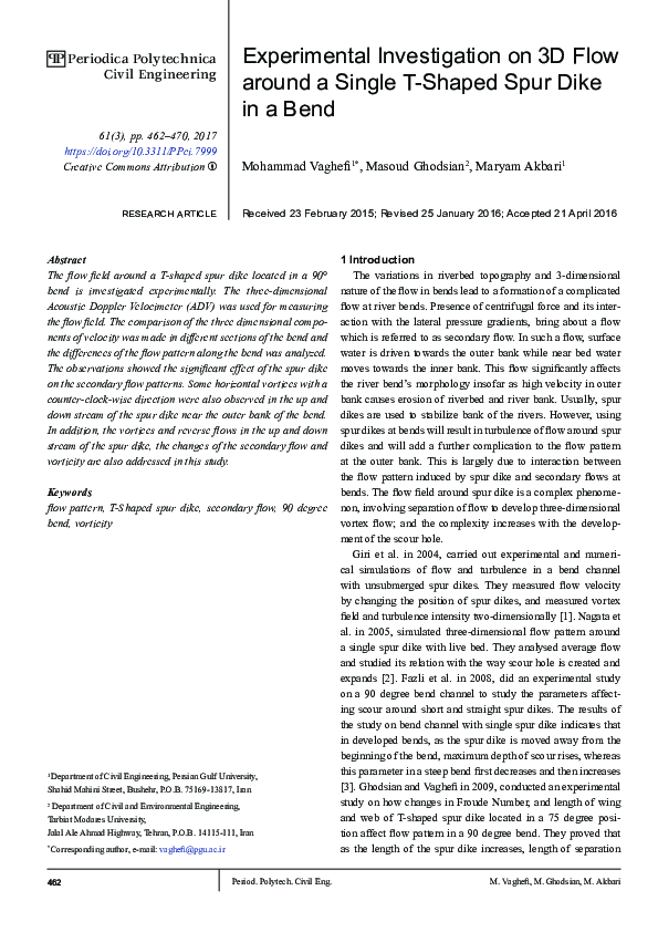 (PDF) Experimental Investigation on 3D Flow around a Single T-Shaped ...