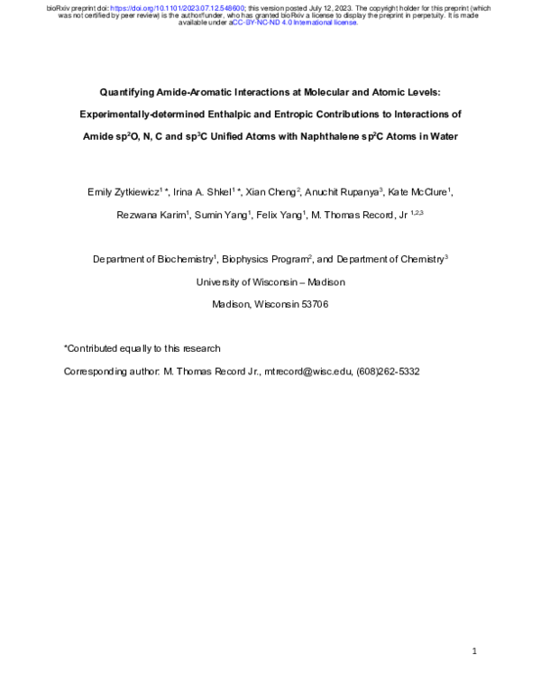 (PDF) Quantifying Amide-Aromatic Interactions at Molecular and Atomic ...