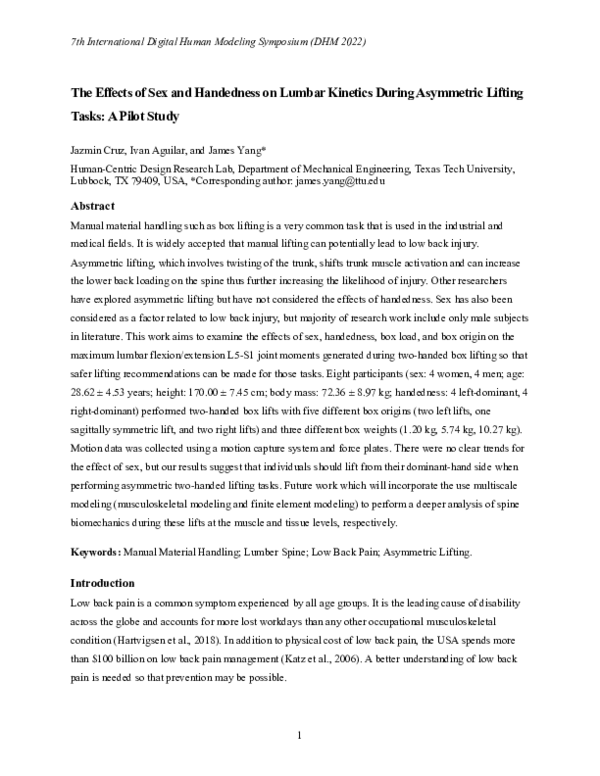 (PDF) The effects of sex and handedness on lumbar kinetics during ...