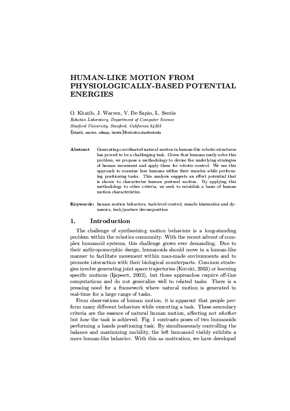 (PDF) Human-Like Motion from Physiologically-Based Potential Energies