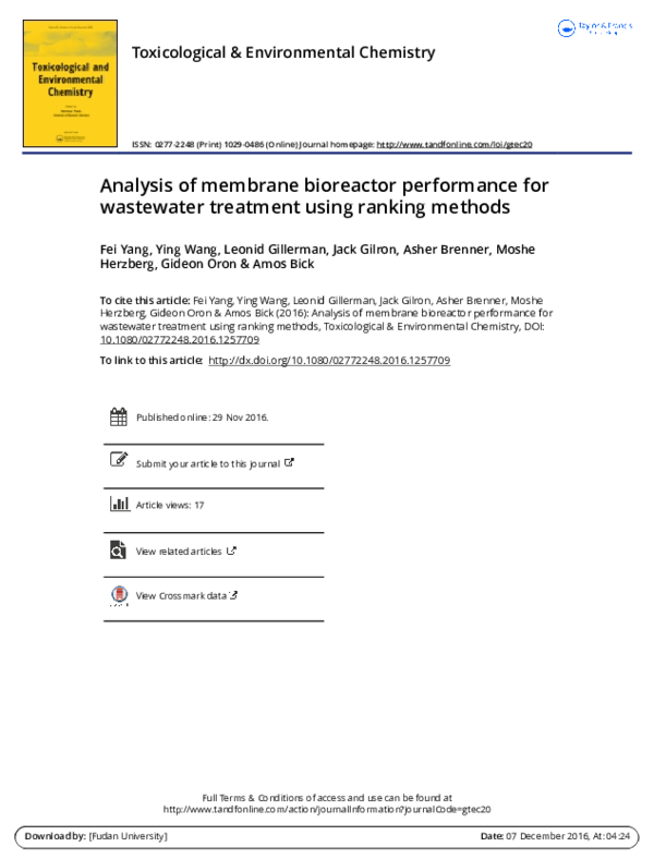 (PDF) Analysis of membrane bioreactor performance for wastewater ...