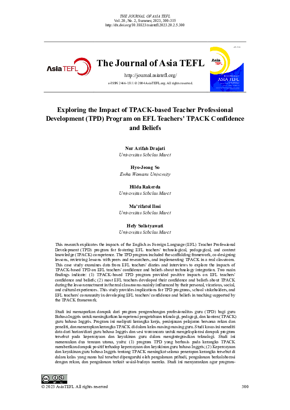 Pdf Exploring The Impact Of Tpack Based Teacher Professional Development Tpd Program On Efl Pdf Exploring The Impact Of Tpack Based Teacher Professional Development Tpd Program On Efl