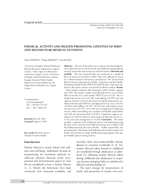 (PDF) Physical activity and health-promoting lifestyle of first and ...