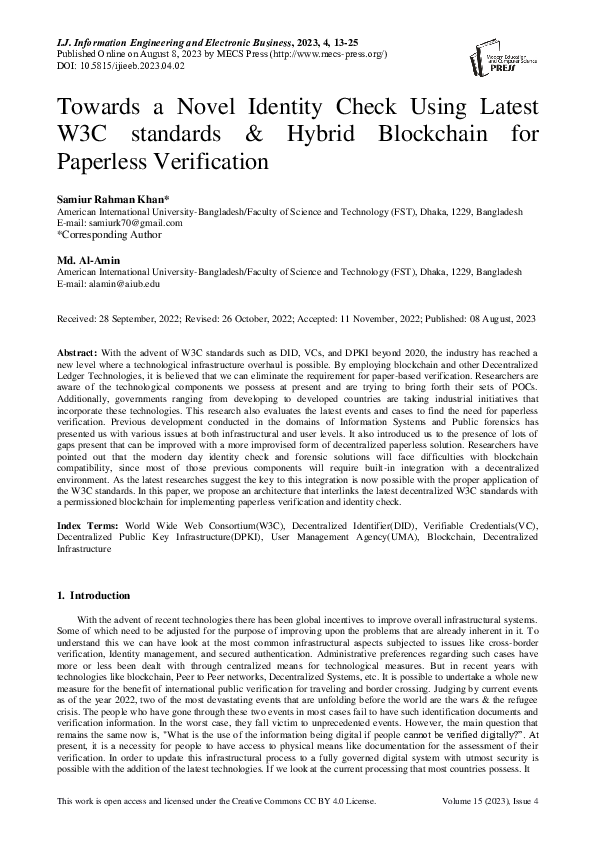 (PDF) Towards a Novel Identity Check Using Latest W3C standards ...