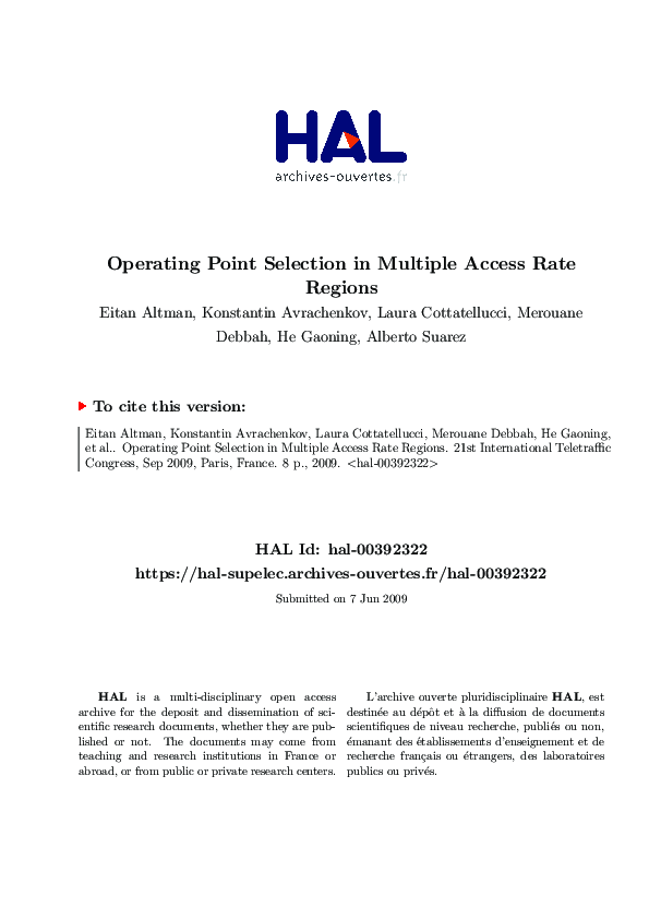 (PDF) Operating point selection in multiple access rate regions