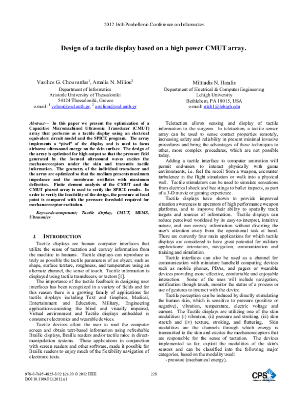 (PDF) Design of a Tactile Display Based on a High Power CMUT Array