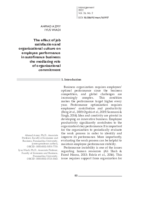 (PDF) The effect of job satisfaction and organizational culture on ...