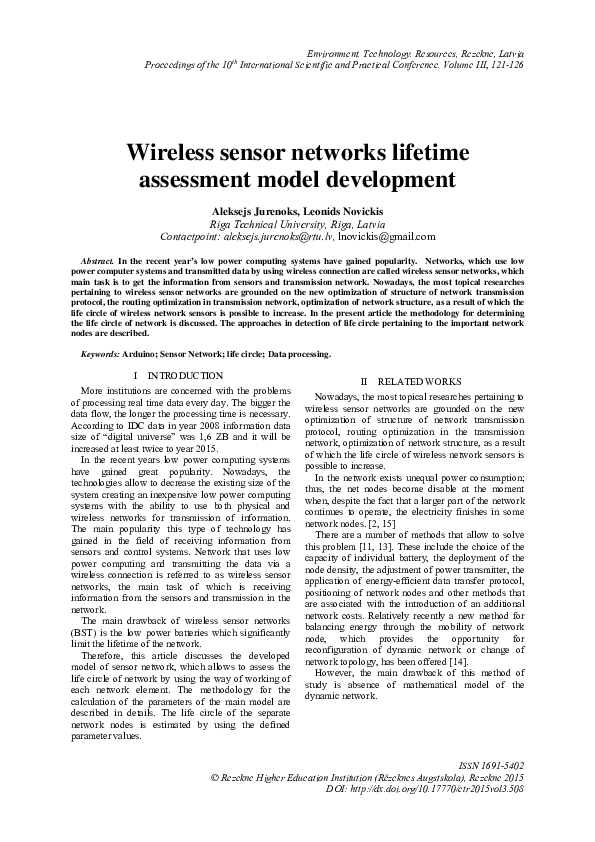 (PDF) Wireless sensor networks lifetime assessment model development