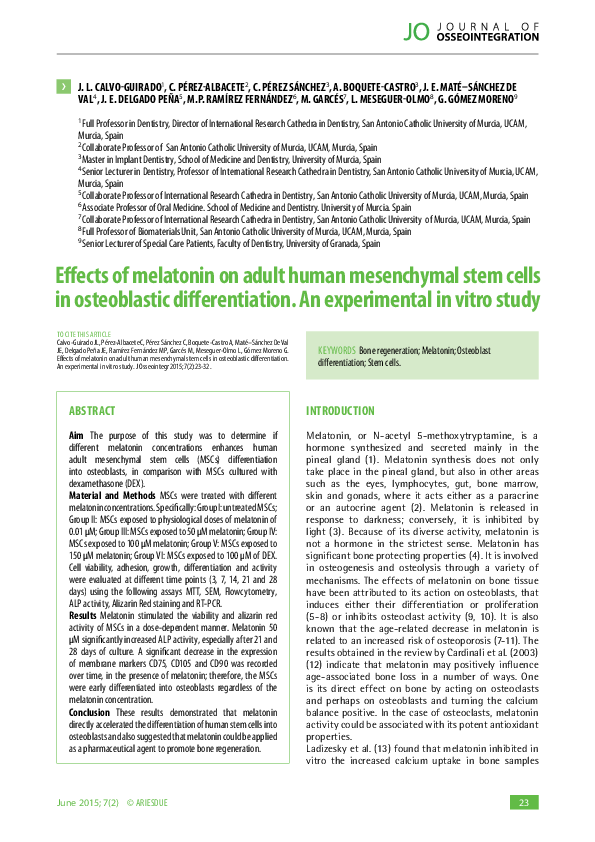 (PDF) Effects of melatonin on adult human mesenchymal stem cells in ...