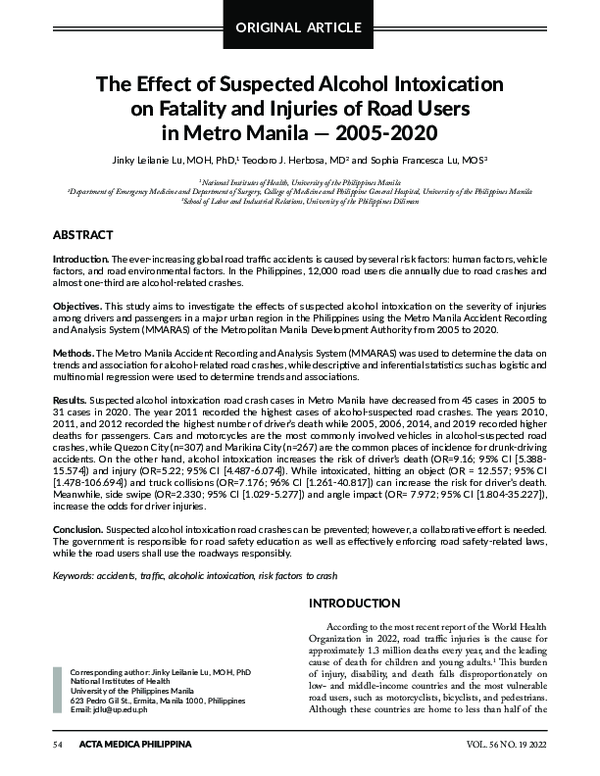 (PDF) The Effect of Suspected Alcohol Intoxication on Fatality and ...