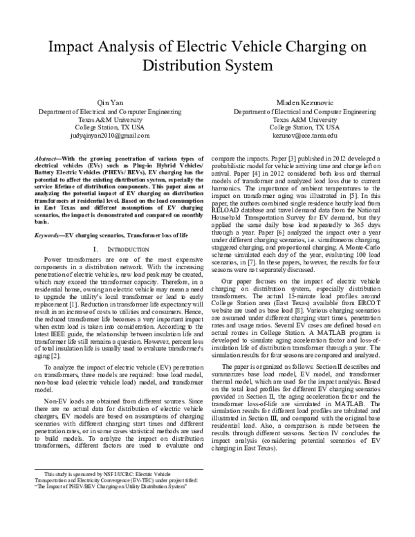 (PDF) Impact analysis of Electric Vehicle charging on distribution system