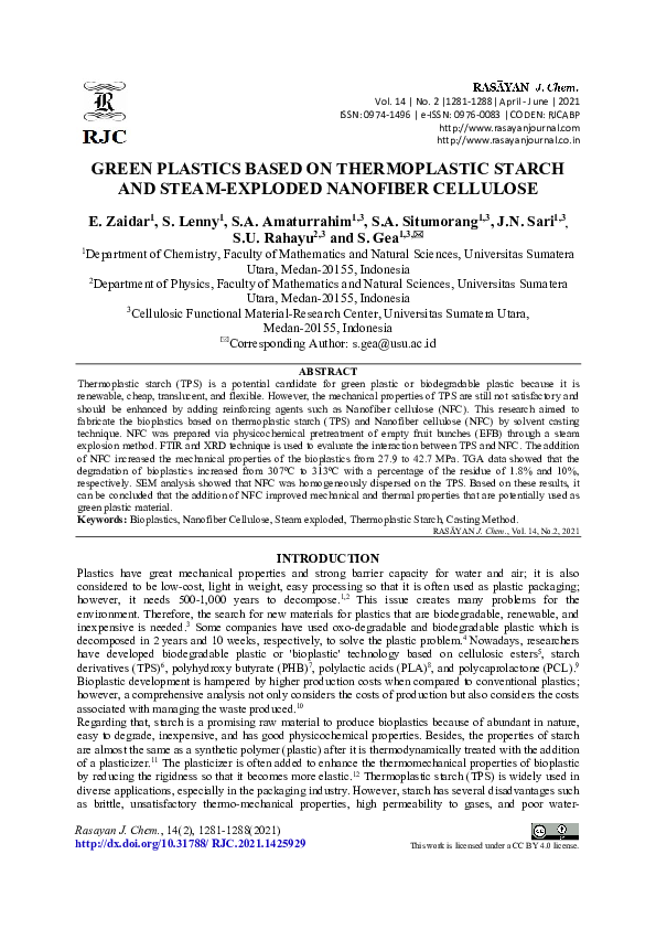 (PDF) Green Plastics Based on Thermoplastic Starch and Steam-Exploded ...
