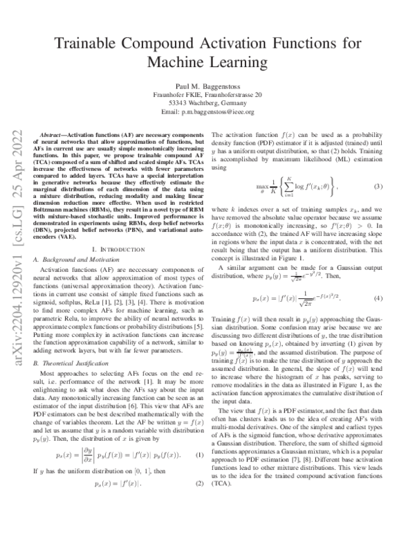 (PDF) Trainable Compound Activation Functions for Machine Learning