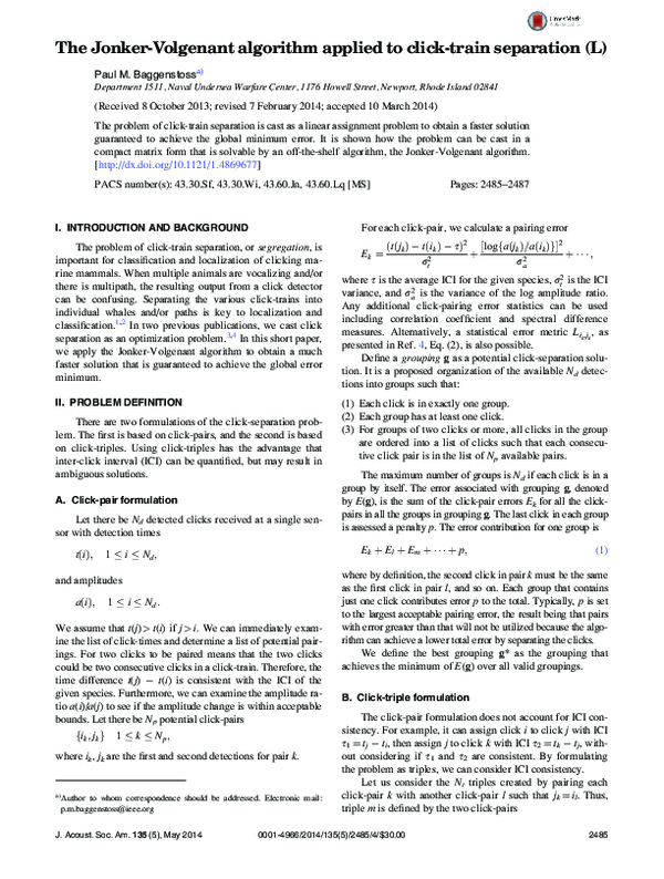 (PDF) The Jonker-Volgenant algorithm applied to click-train separation