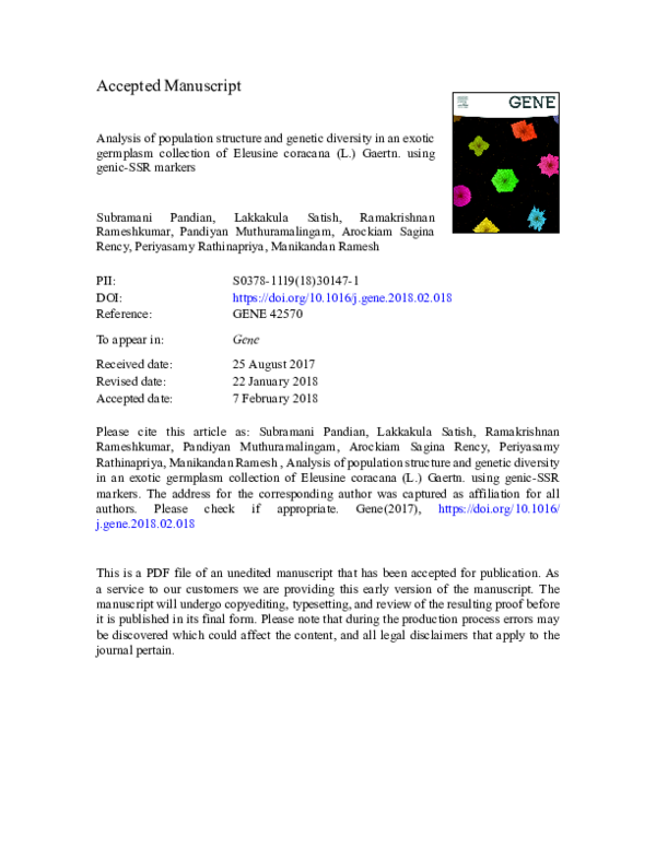 (PDF) Analysis of population structure and genetic diversity reveals ...