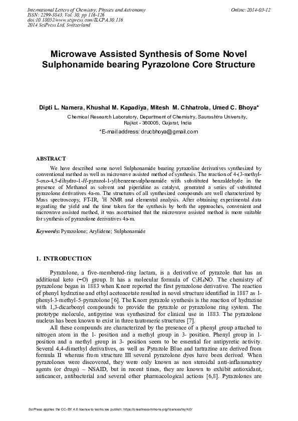 (PDF) Microwave Assisted Synthesis of some Novel Sulphonamide Bearing ...