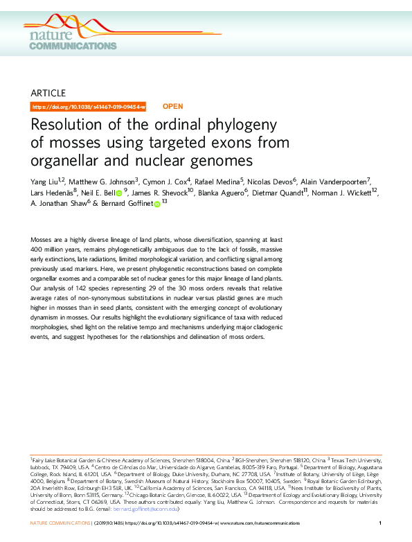 (PDF) Resolution of the ordinal phylogeny of mosses using targeted ...