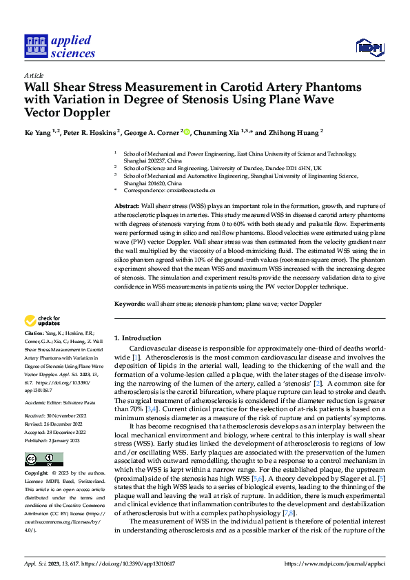 (PDF) Wall Shear Stress Measurement in Carotid Artery Phantoms with ...