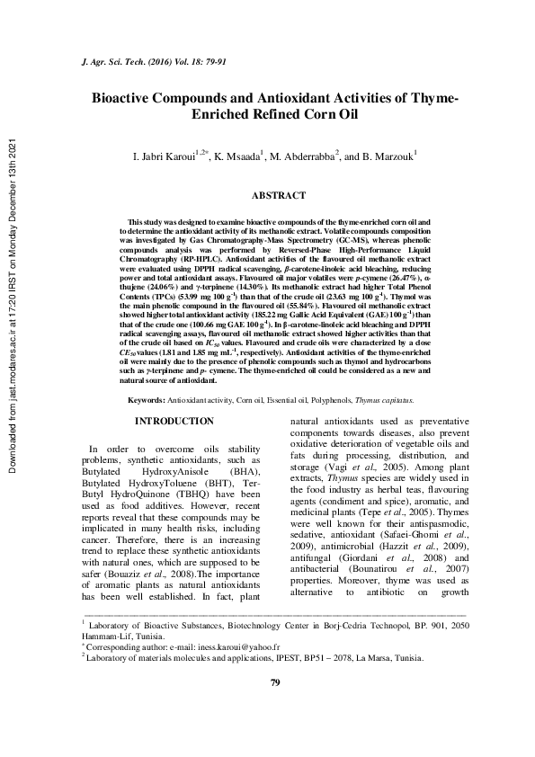 (PDF) Bioactive Compounds and Antioxidant Activities of Thyme- Enriched ...