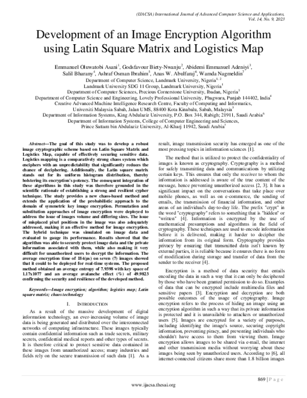 (PDF) Development of an Image Encryption Algorithm using Latin Square ...