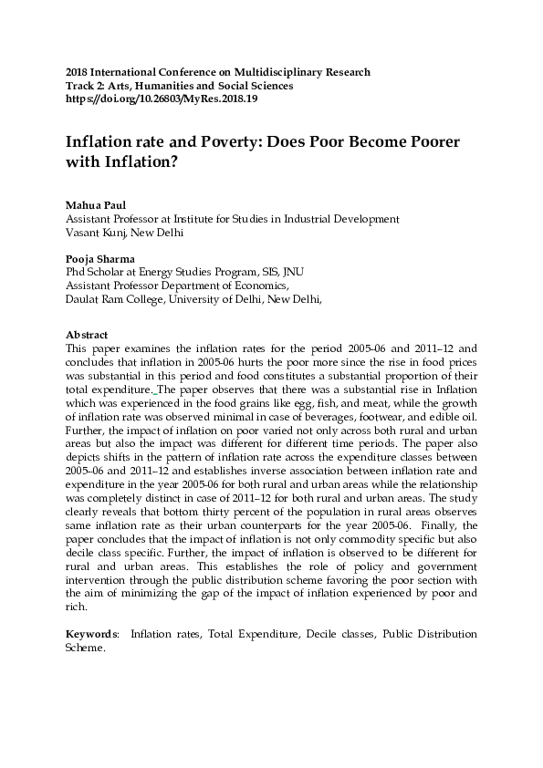 (PDF) Inflation rate and Poverty: Does Poor Become Poorer with Inflation?