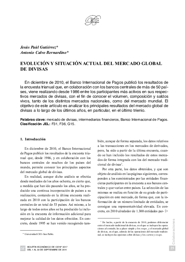 (PDF) Evolución y situación actual del mercado global de divisas