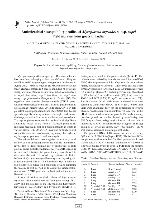 (PDF) Antimicrobial susceptibility profiles of Mycoplasma mycoides ...